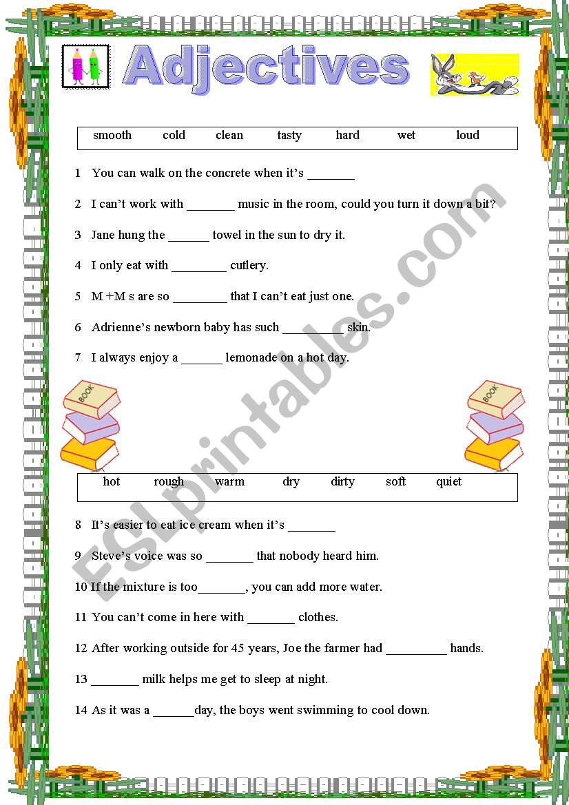 Adjectives, gap fill and use worksheet