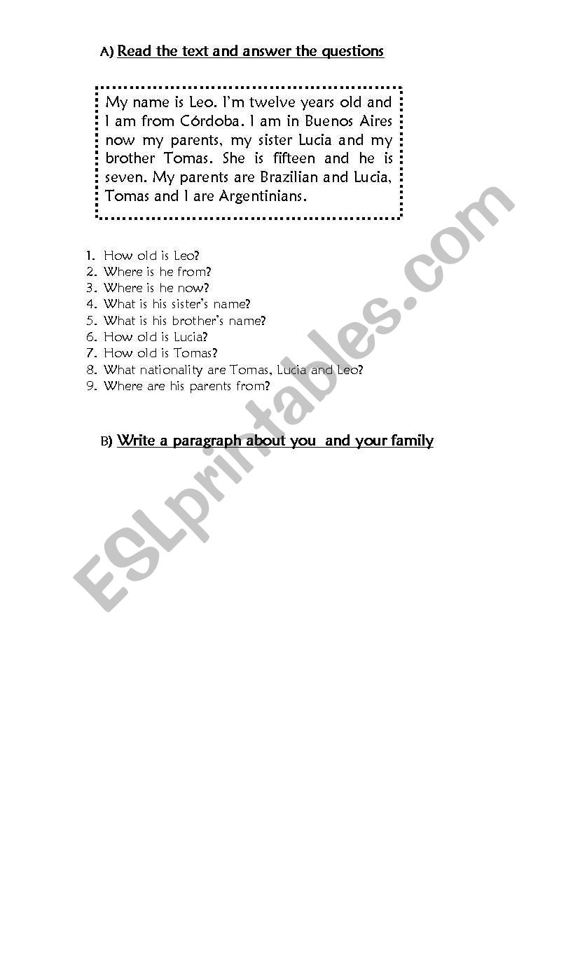 Reading Comprehension worksheet