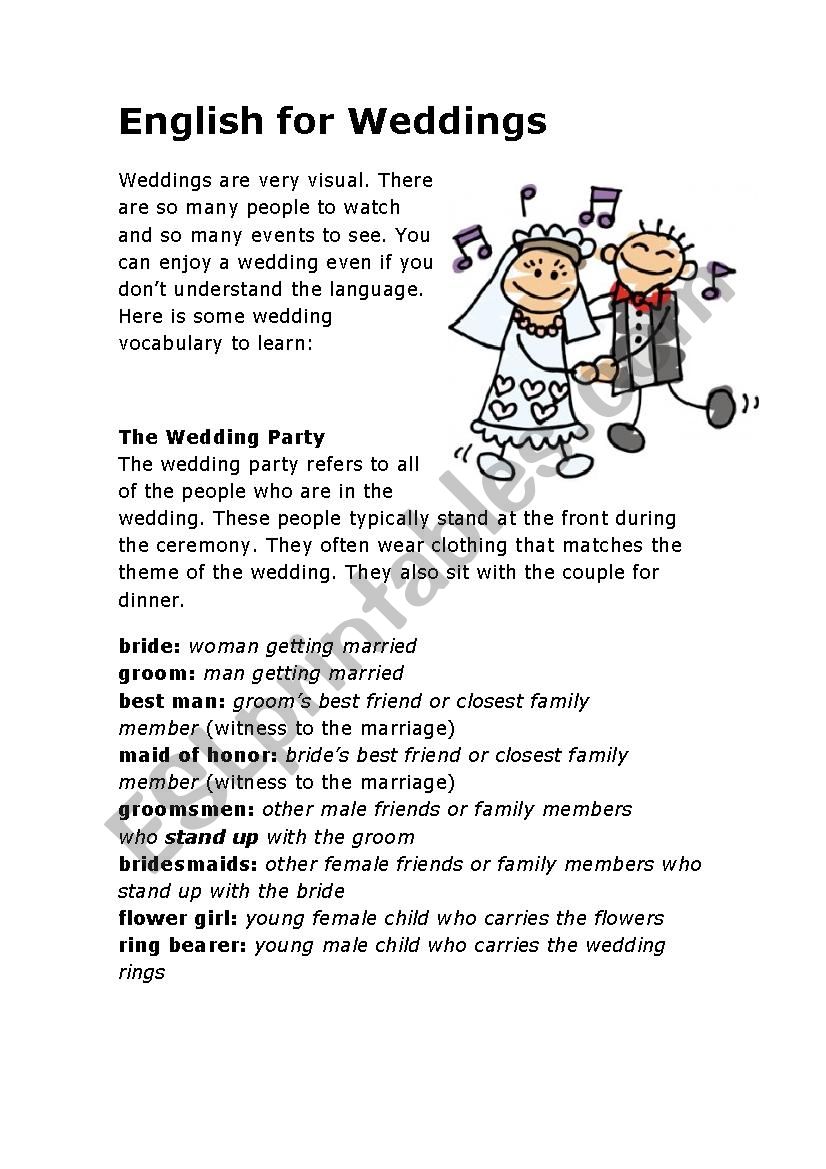 English For Weddings worksheet