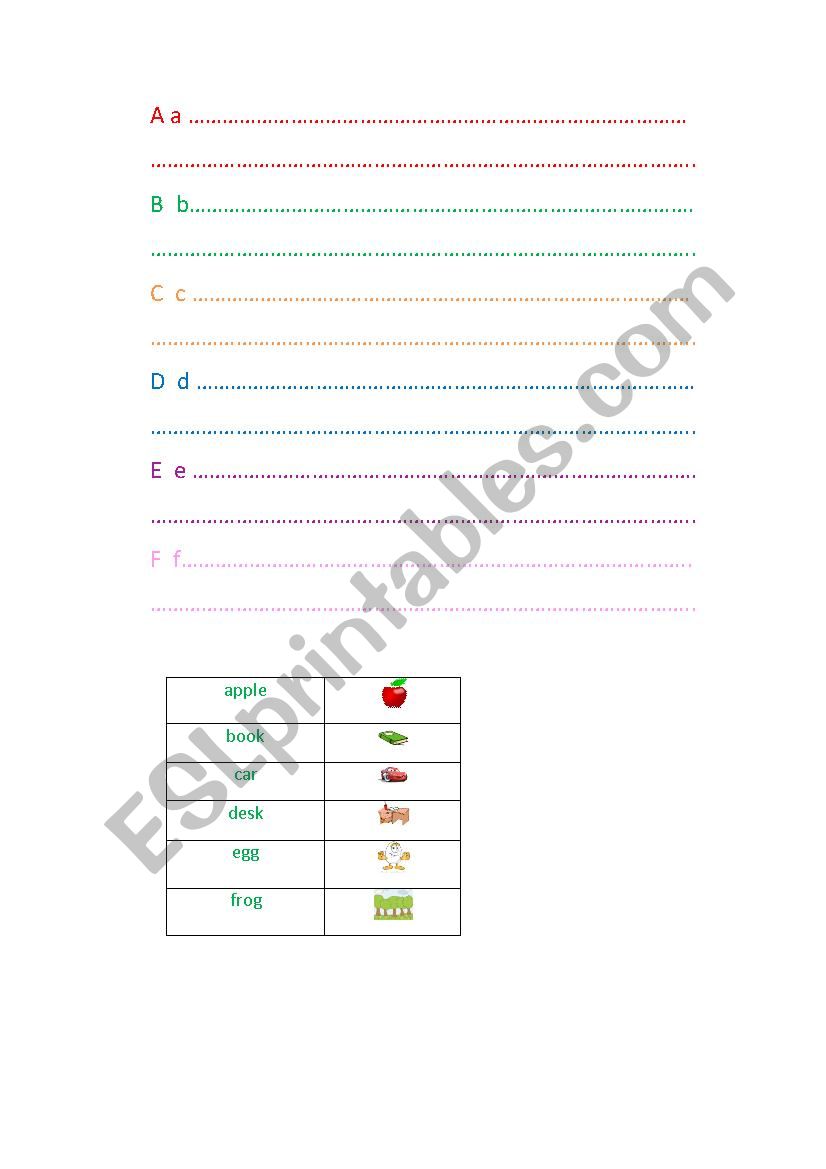 A, B, C, D, E, F worksheet