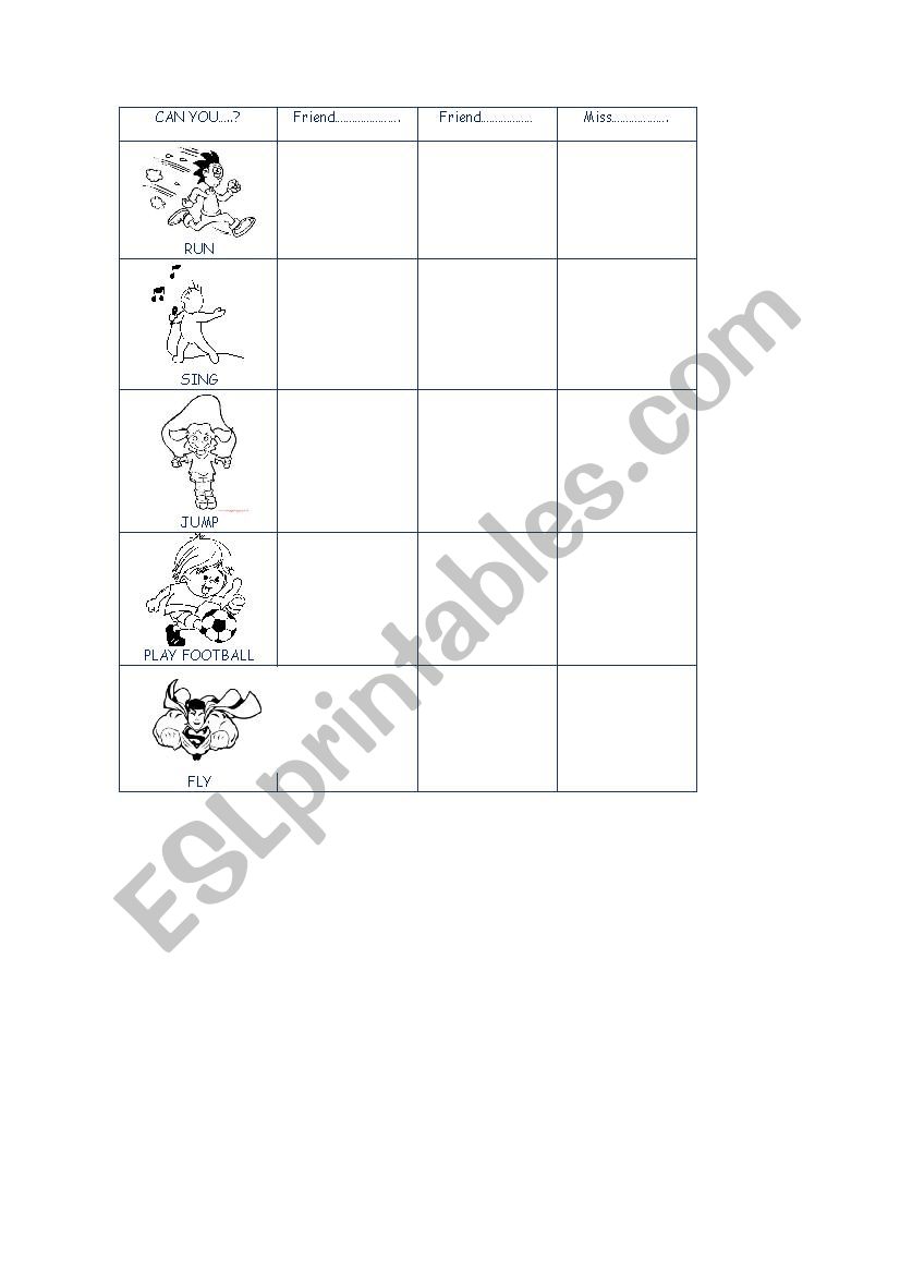 Class survey CAN-CANT worksheet