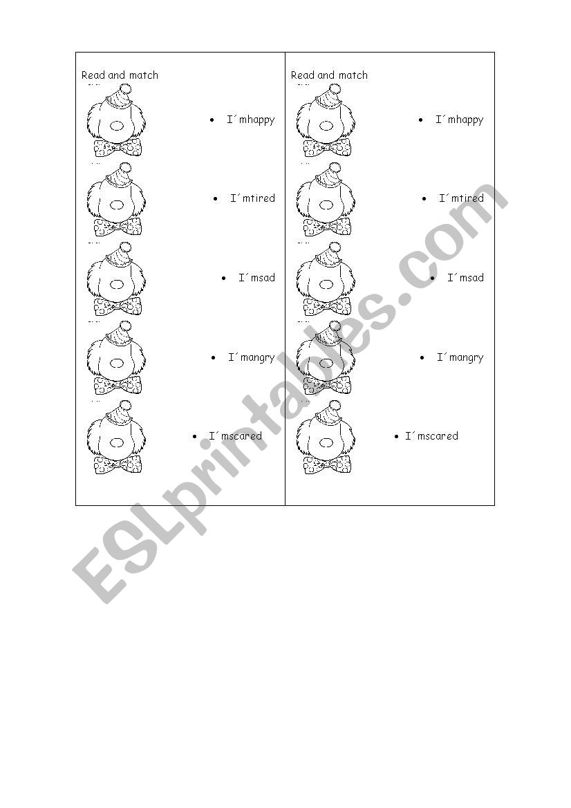 Feelings Read and match worksheet