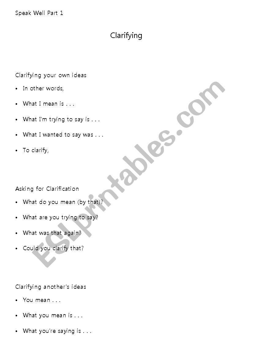 Speak Well Series part 1 worksheet