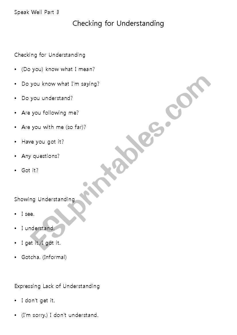 Speaking Well Series part 3 worksheet