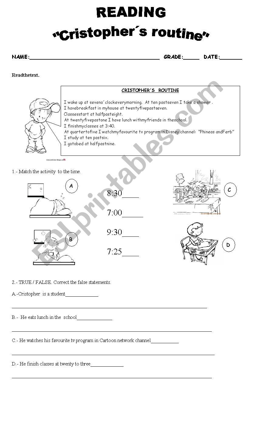 daily activities worksheet