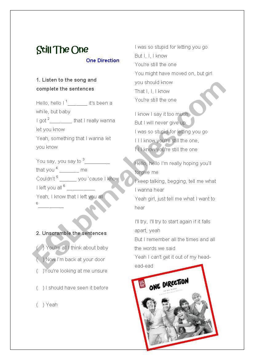 Still the one - One direction worksheet