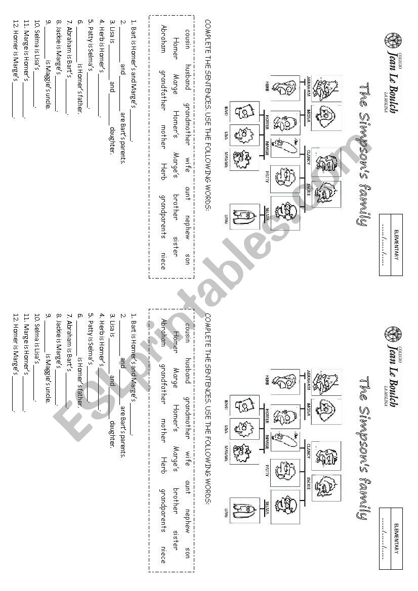 The family members worksheet