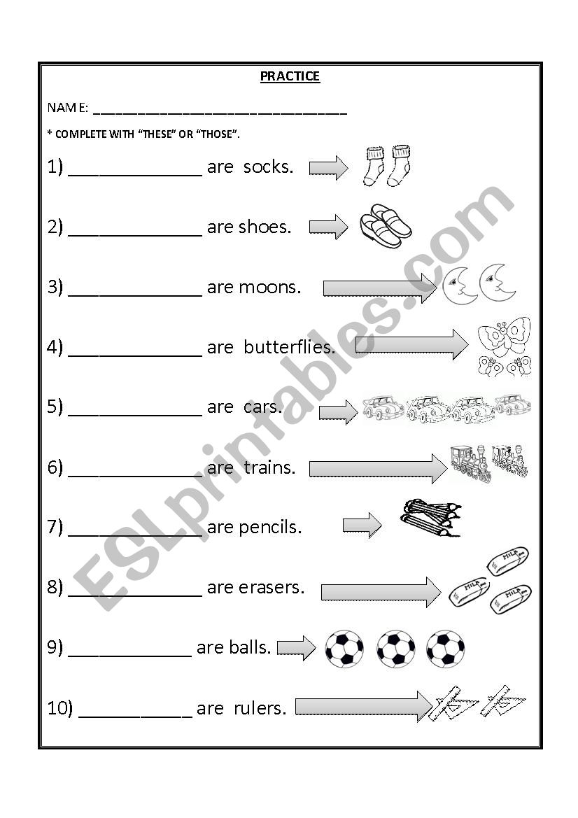 these - those worksheet