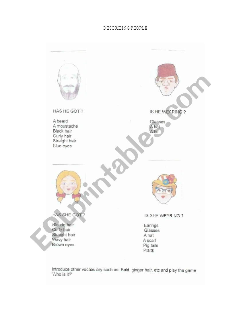 Describing People worksheet