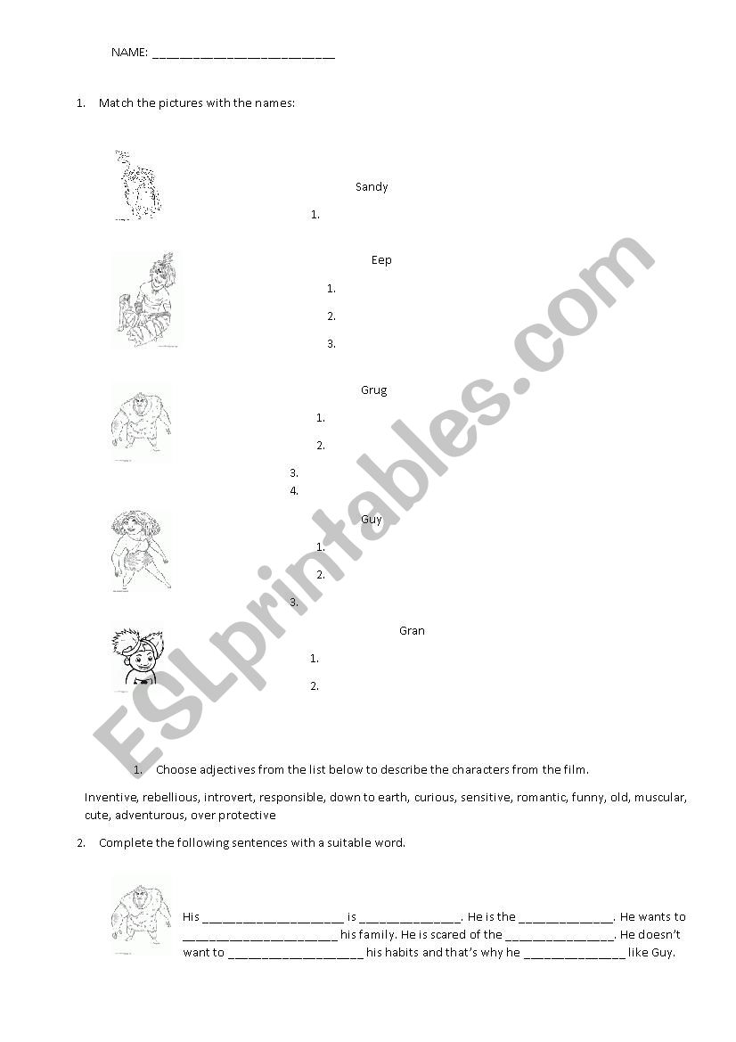 Worksheet on the film The Croods