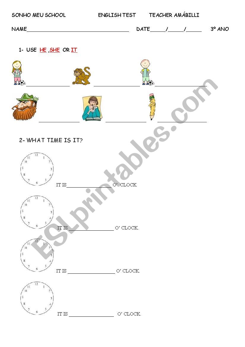 PERSONAL PRONOUNS- HOURS worksheet