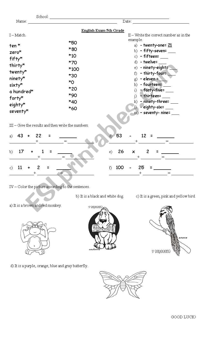 Numbers and Colors worksheet