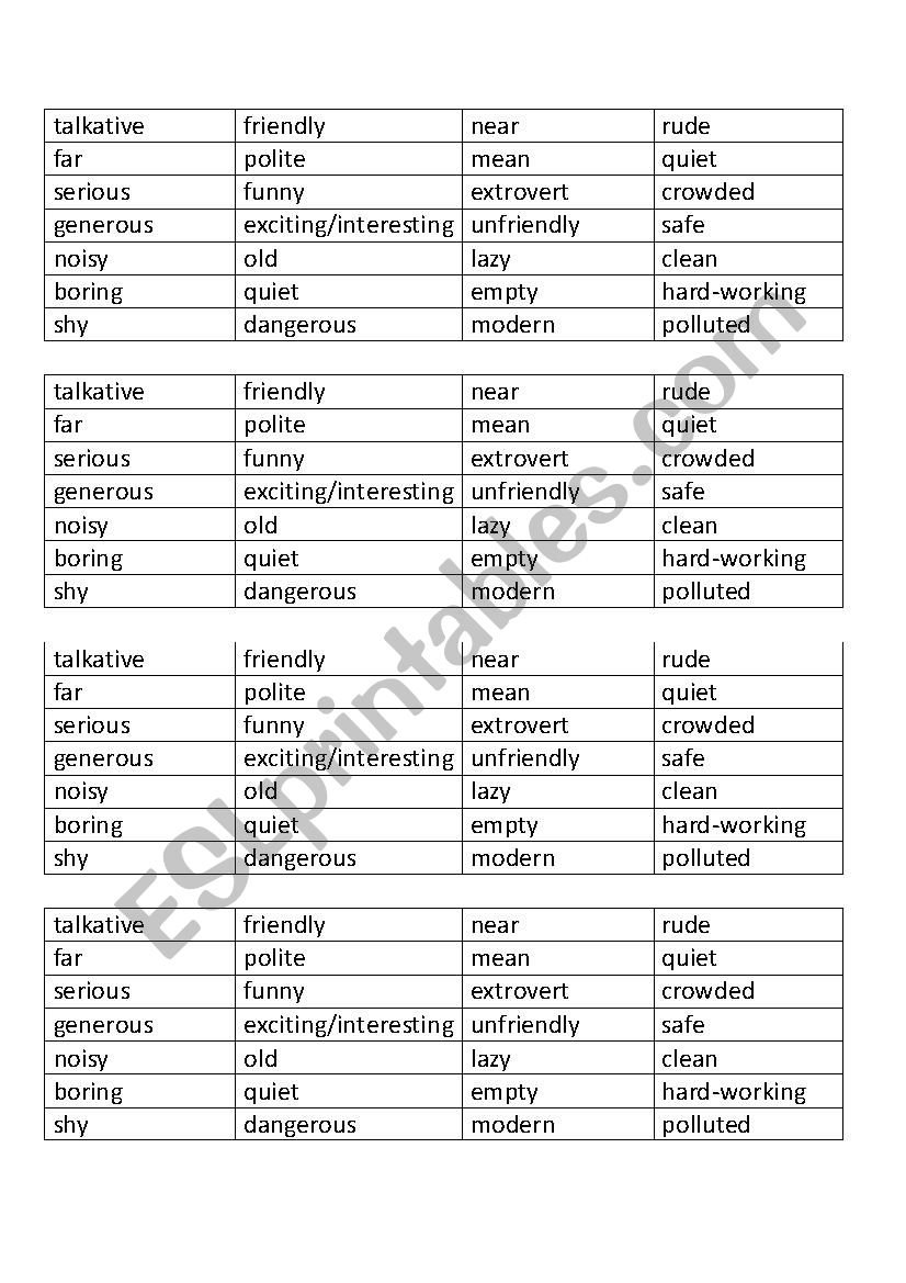 Match the personality adjectives - opposites / antonyms