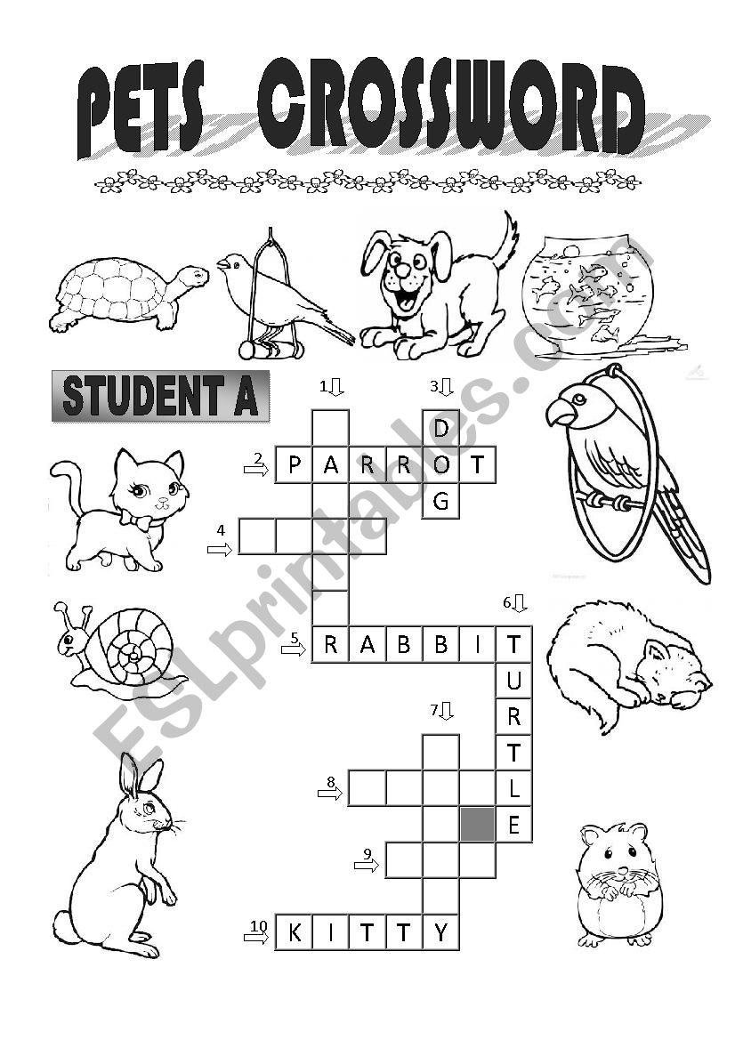 Pet Crossword  Student A worksheet
