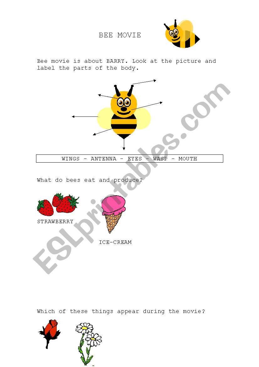 Bee movie  worksheet