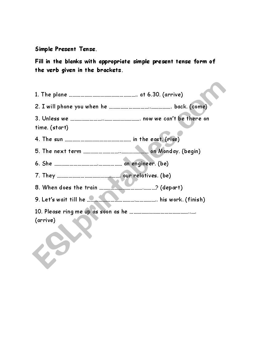 Simple Present Tense worksheet