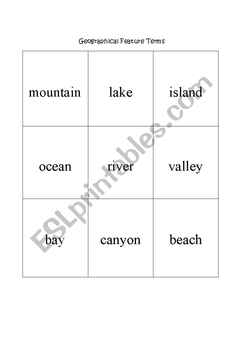 Geographical Feature Terms worksheet