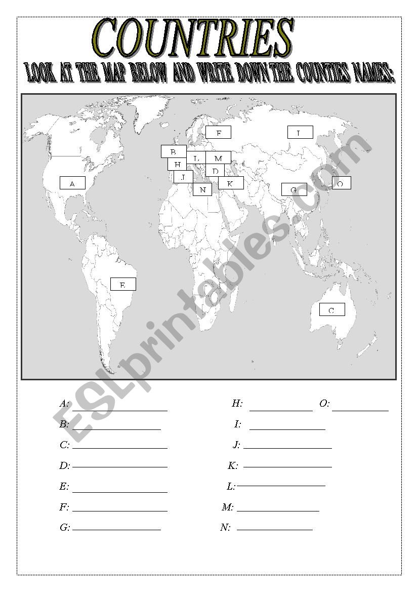 COUNTRIES worksheet