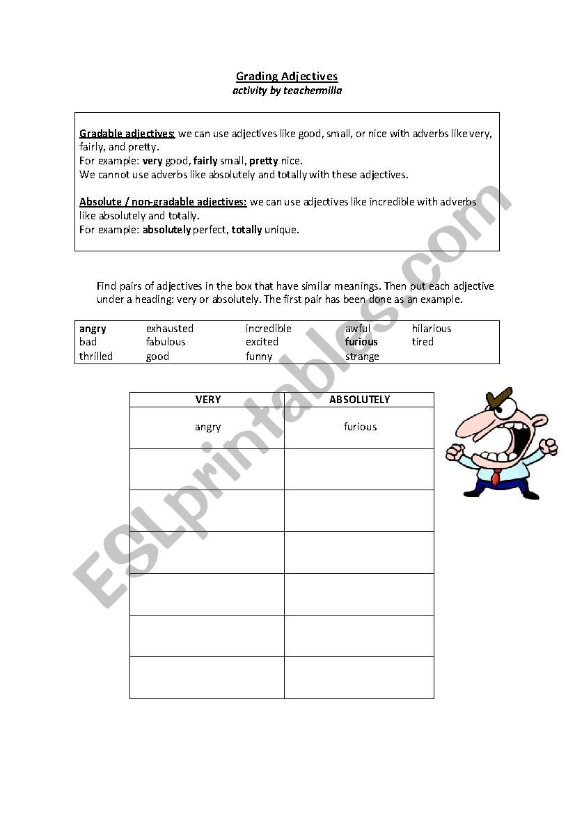 Grading Adjectives - worksheet