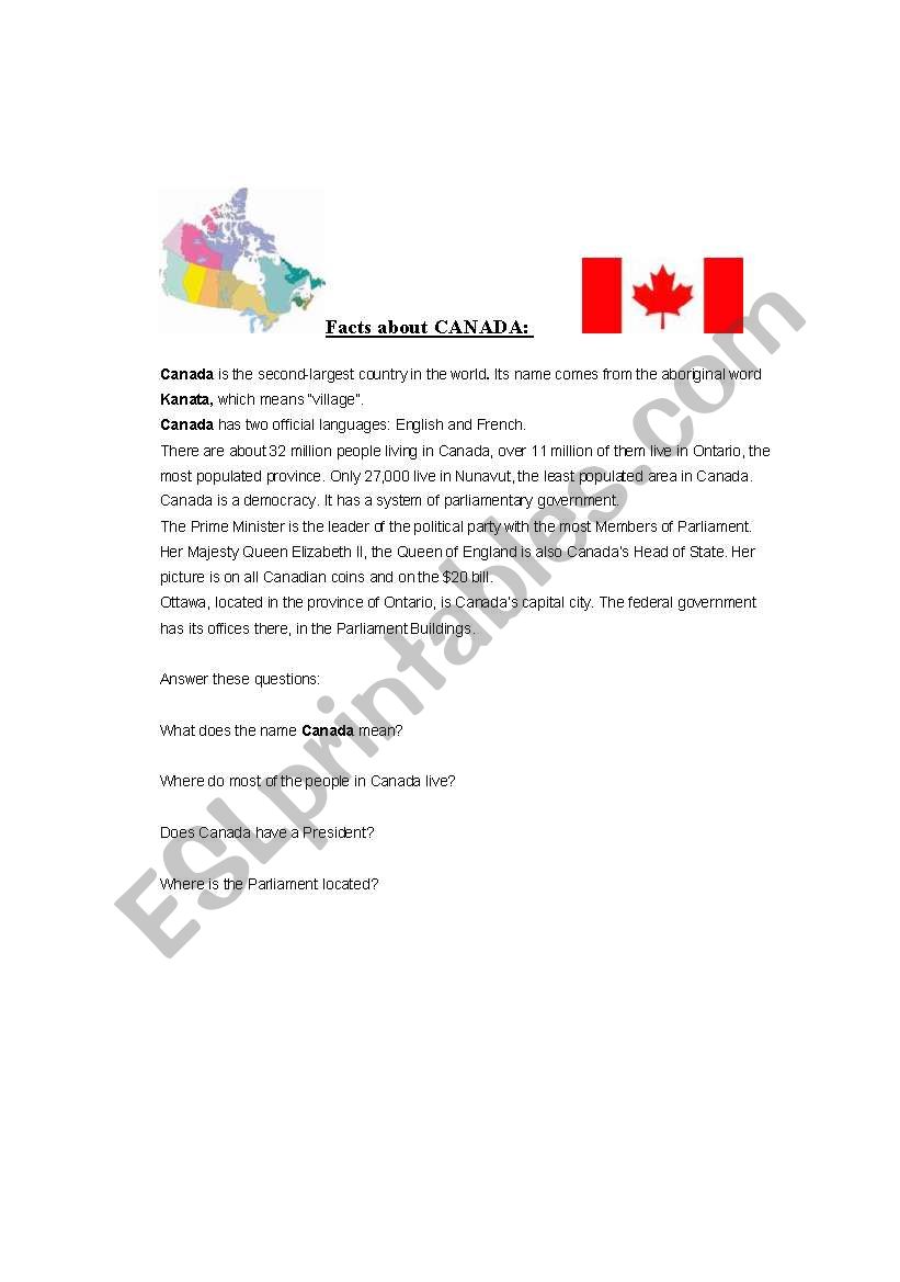 Canada facts worksheet