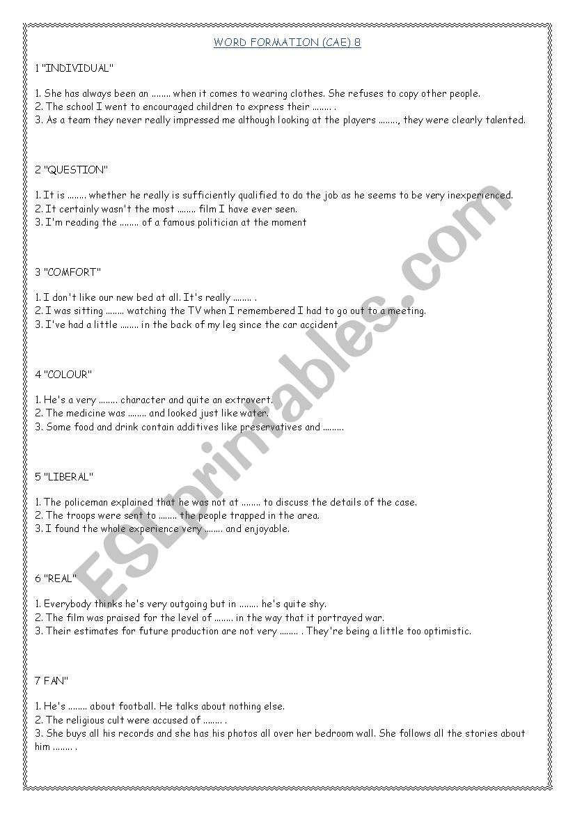 WORD FORMATION (CAE) 8 worksheet