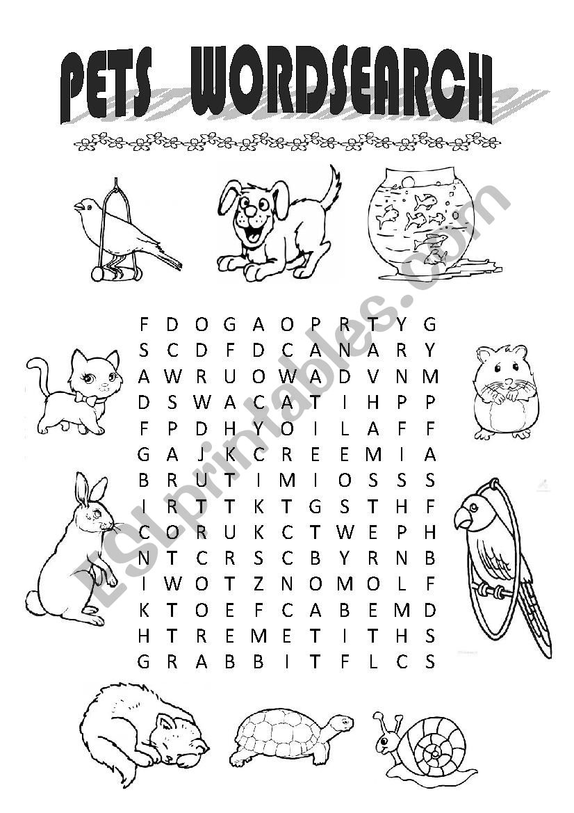 Pet Wordsearch worksheet