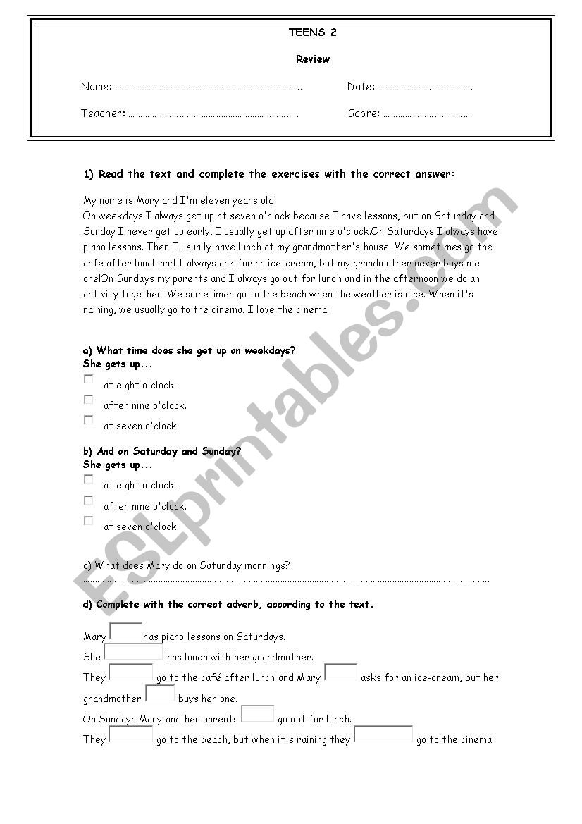 Review about the simple present tense