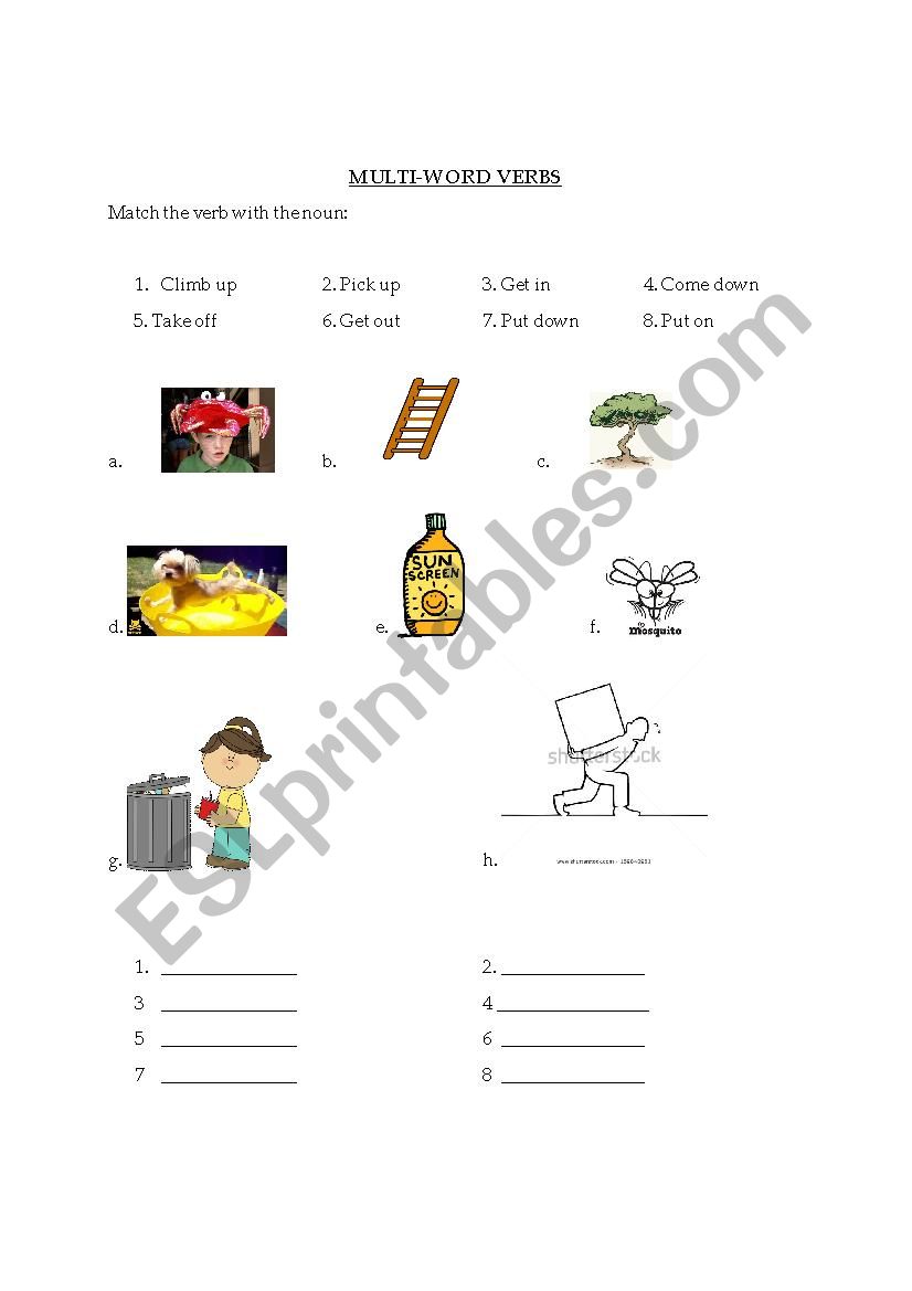 Multi word verbs worksheet