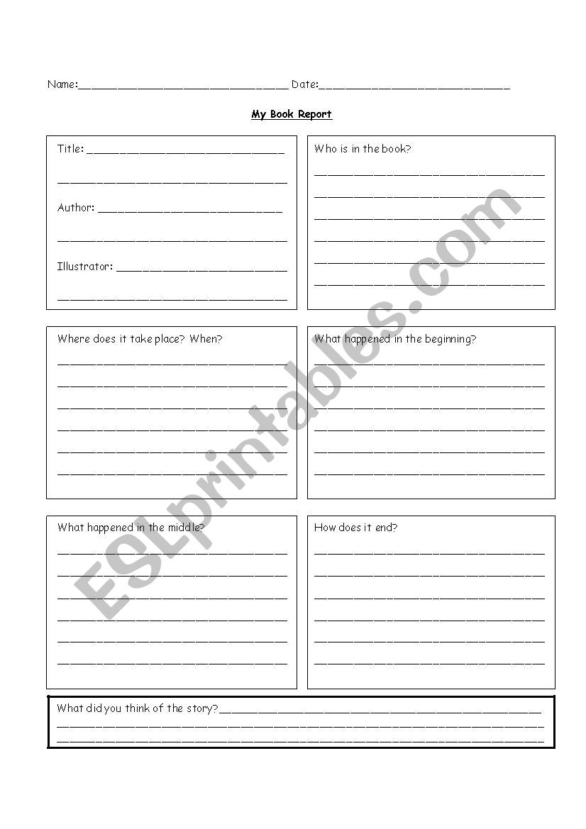 Book Report worksheet