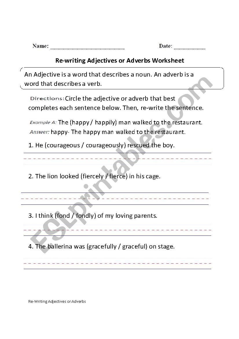 re-written adjectives worksheet