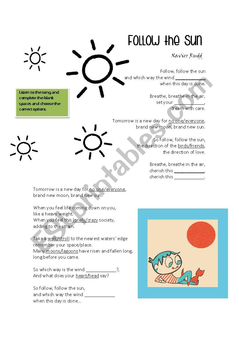 Follow the Sun - Xavier Rudd worksheet