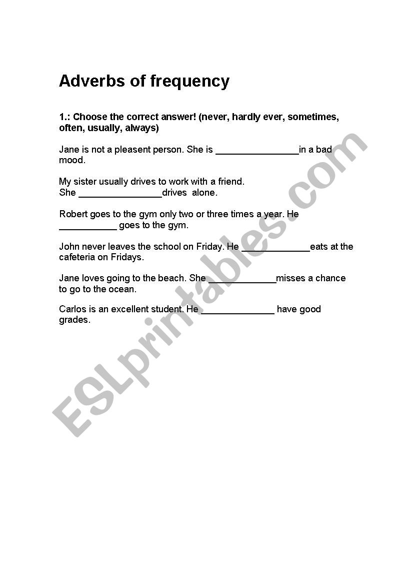 Adverbs of frequency worksheet