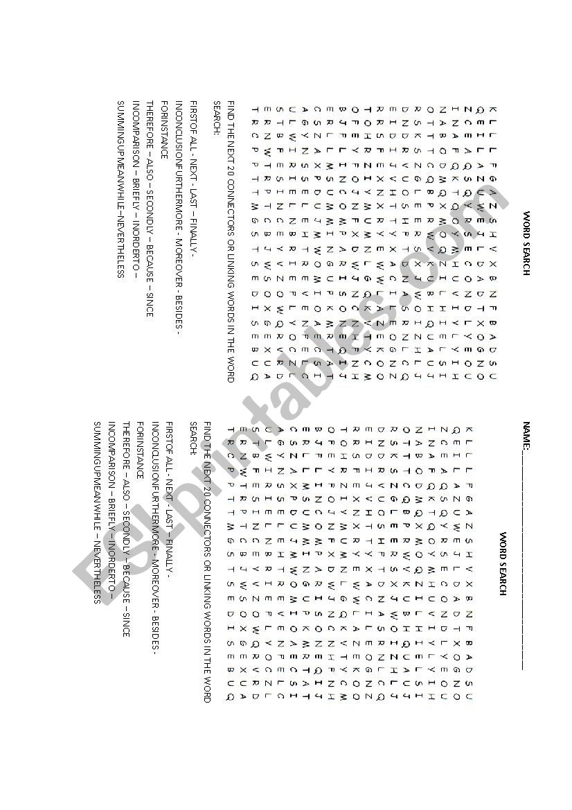 linking words word search worksheet