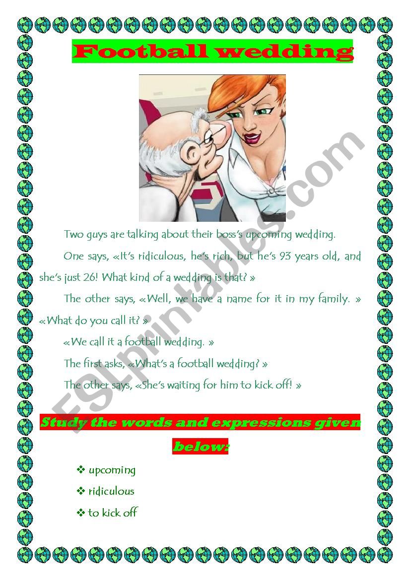 Football wedding worksheet