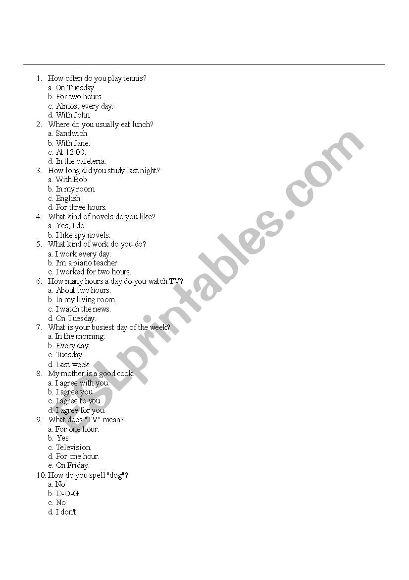 EASY QUESTIONS worksheet