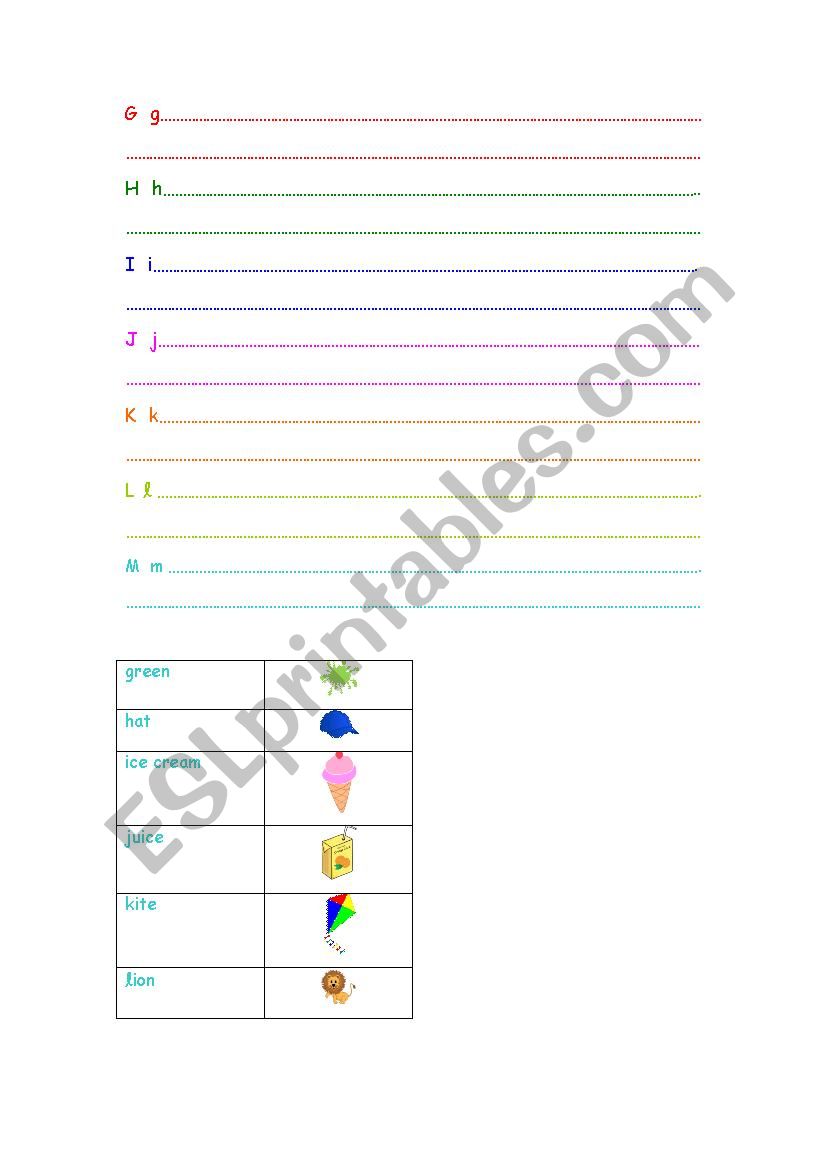 G, H, I, J, K, L, M worksheet