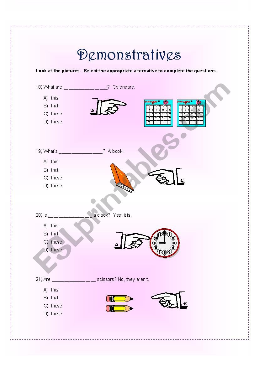 DEMONSTRATIVES worksheet