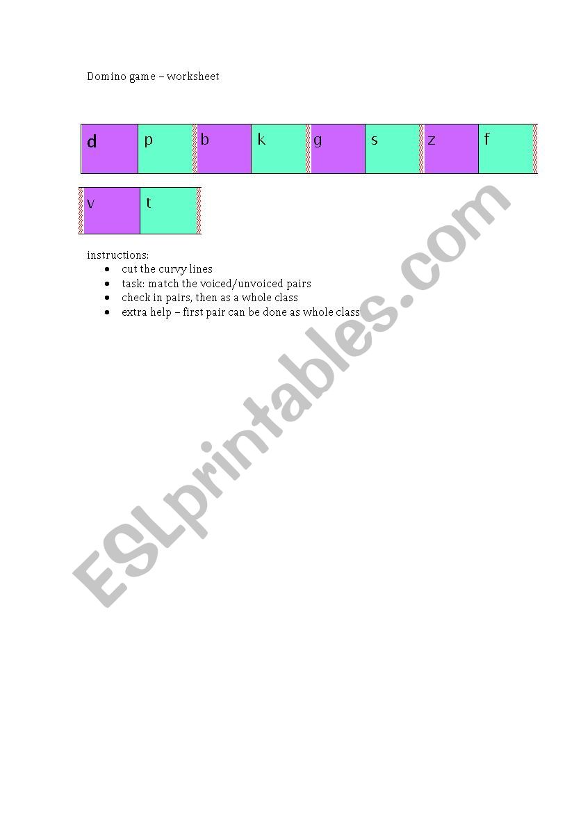 Domino game - unvoiced voiced worksheet