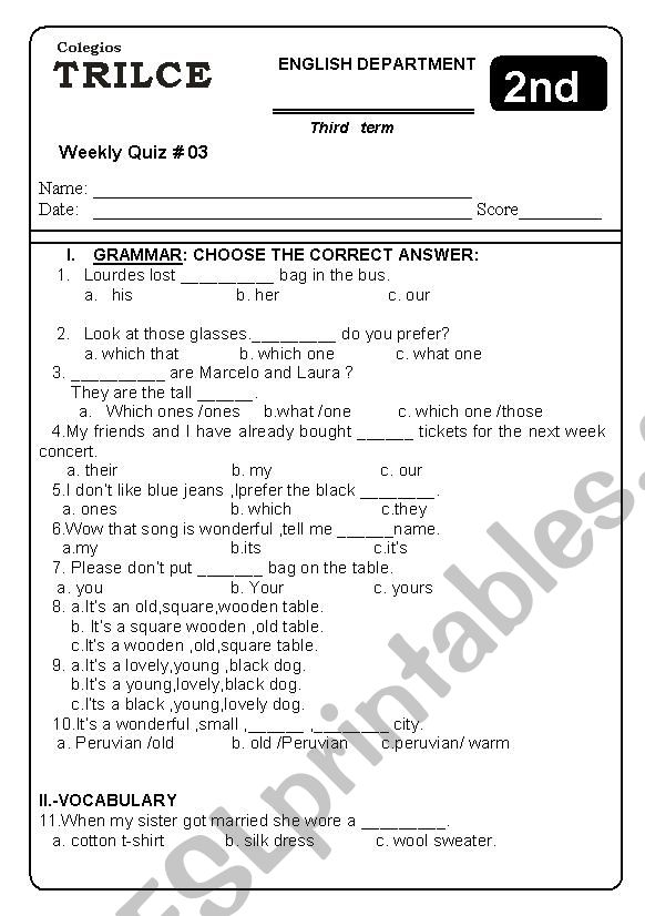 Quiz worksheet