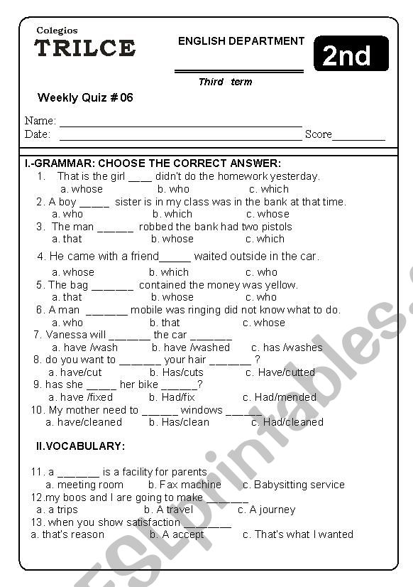 Quiz worksheet