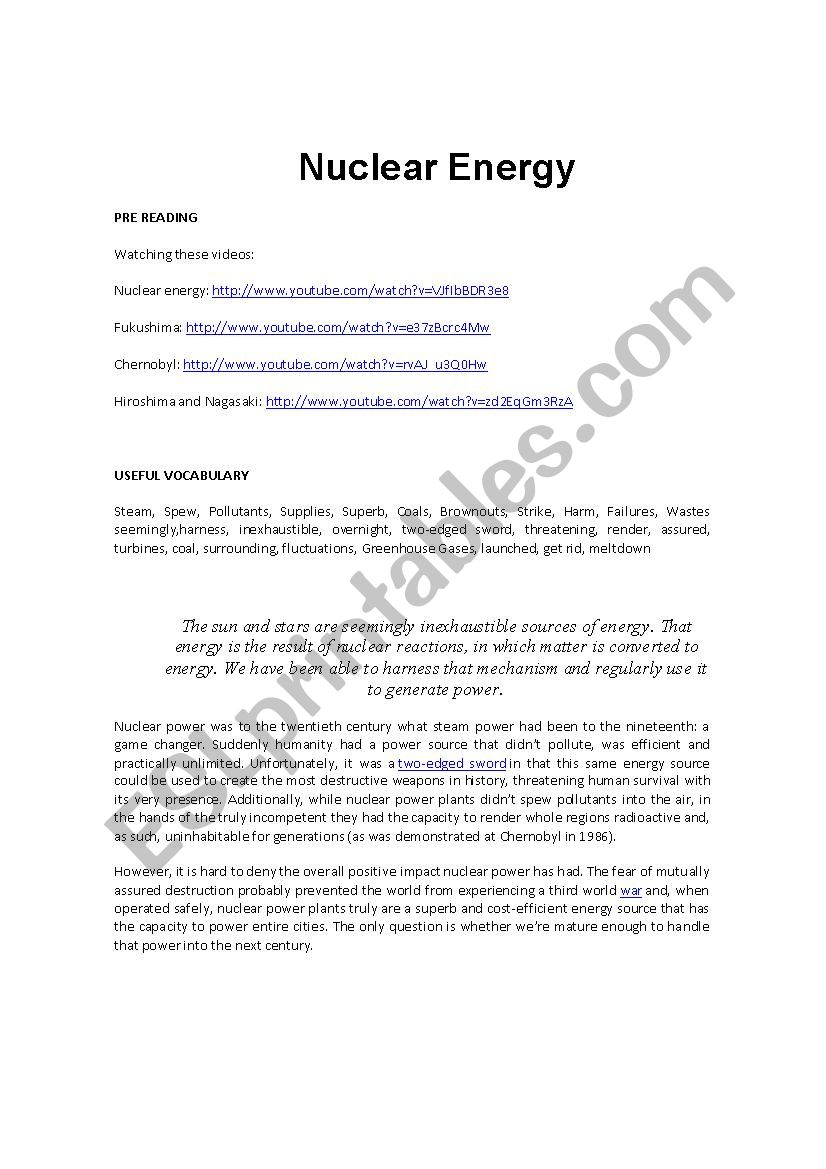 Nuclear Energy :Useful or harmful?