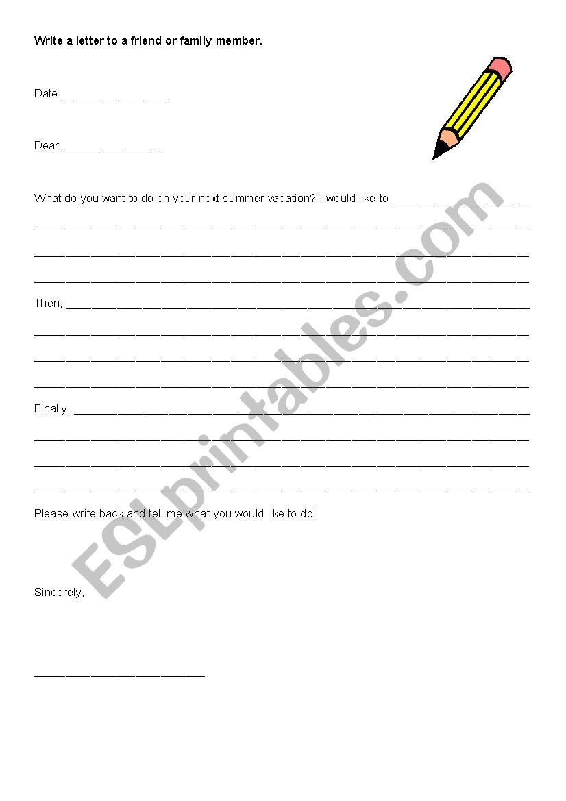 Letter writting worksheet