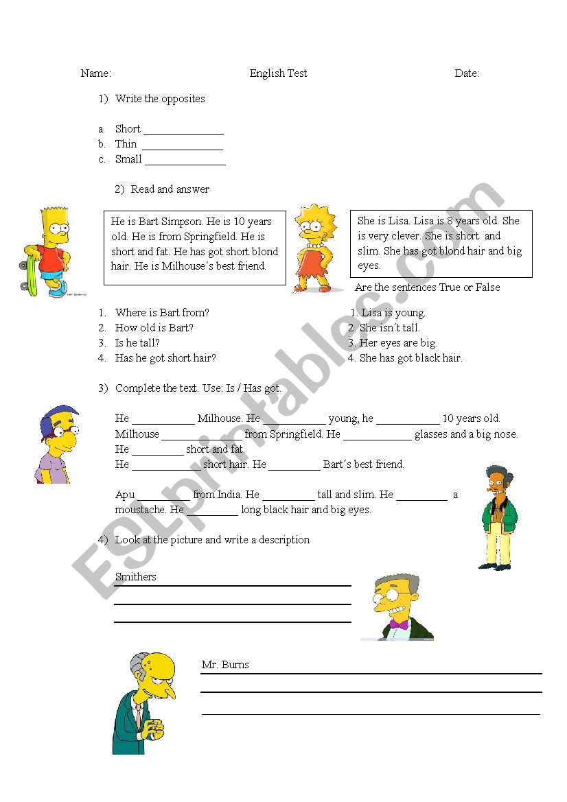 Descriptions 2nd Version worksheet