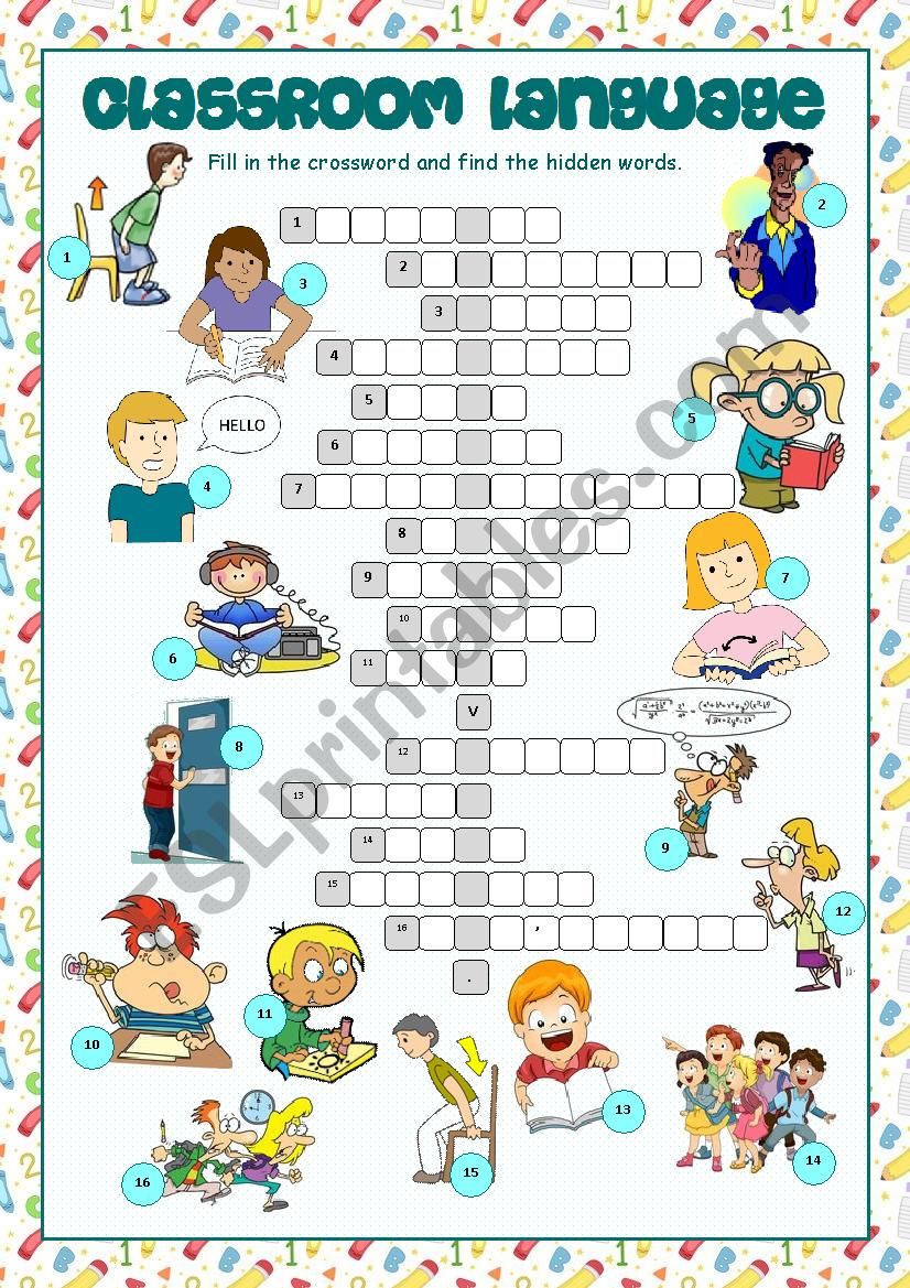 Classroom Language Crossword Puzzle
