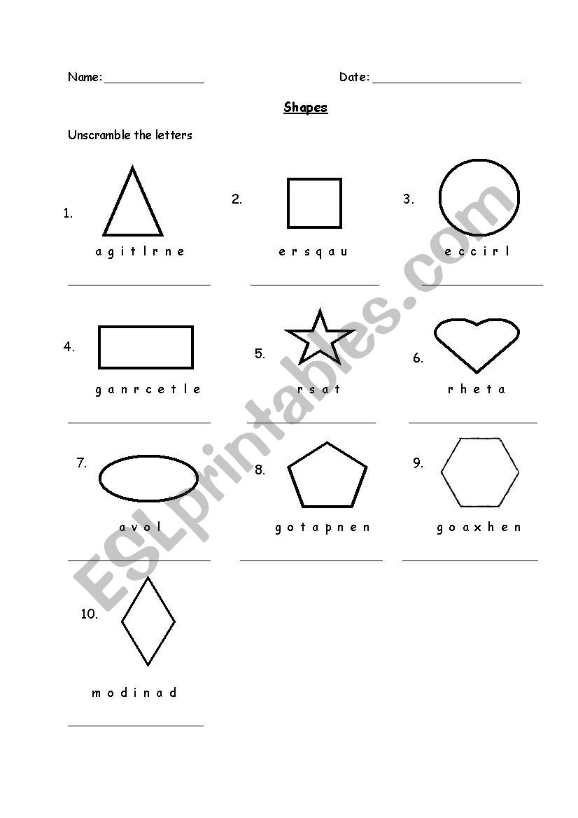 Shapes worksheet