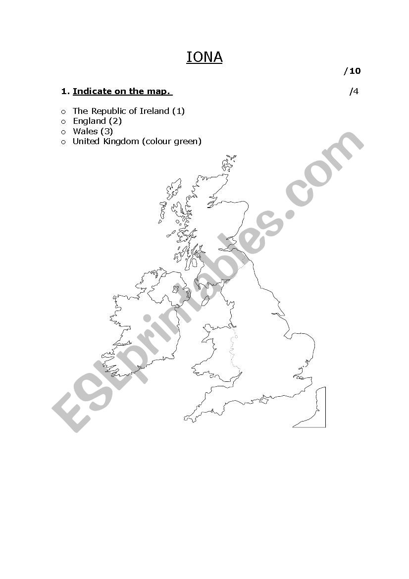Test British isles worksheet