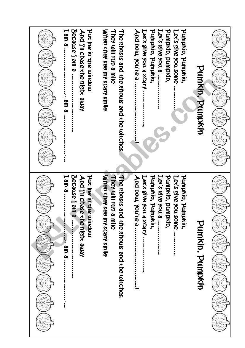 Pumpkin, Pumpkin song worksheet