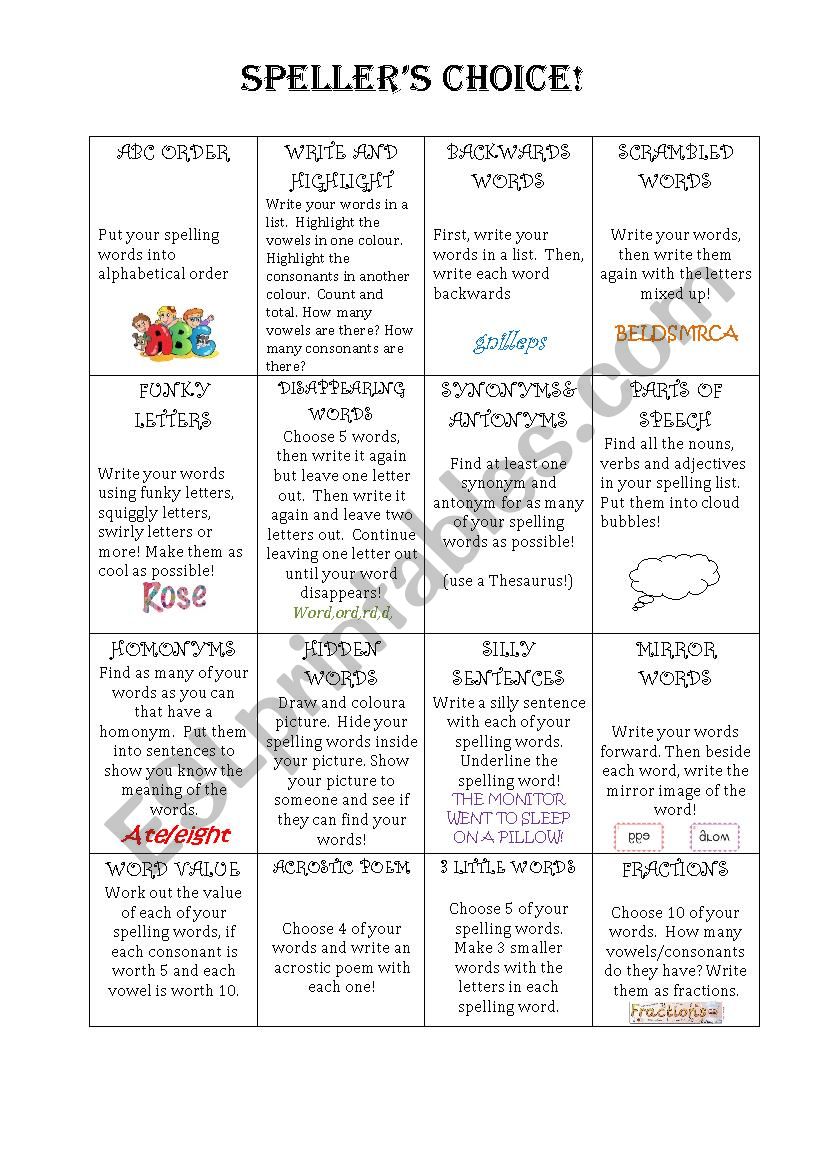 Spellers Choice worksheet