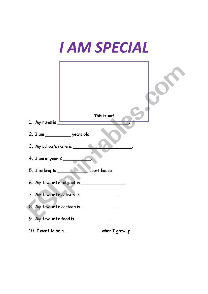 I am Special worksheet