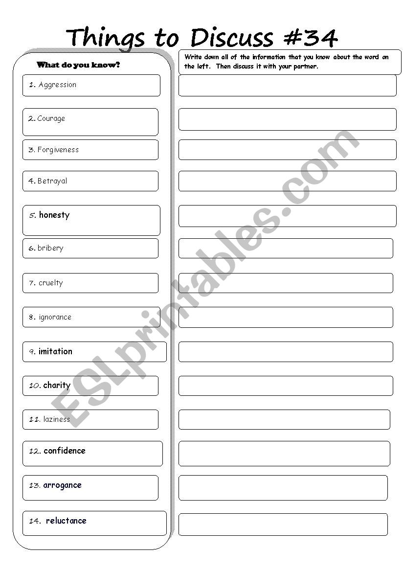 Things to Discuss #34 worksheet